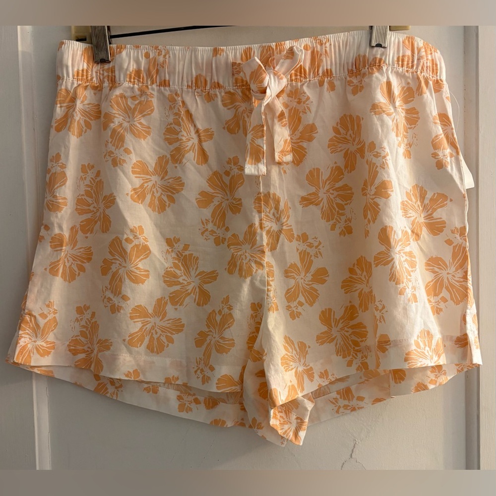 GapBody Poplin PJ Shorts Orange Hawaiian Flower Size Large NWT
